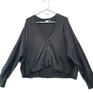 Gap Cropped Boxy Cardigan Womens XXL Black V-Neck Button Front Cotton